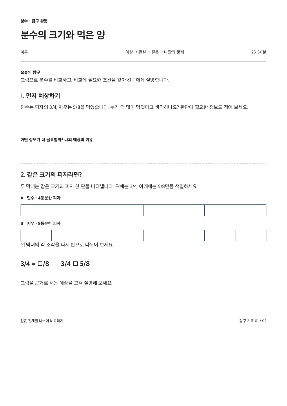 나눔고딕을 적용해 실제 출력한 A4 활동지